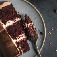 chocolate cake with hazelnut praline whipped cream filling