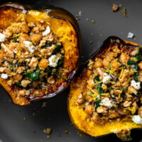 Vegetarian Stuffed Acorn Squash with Spinach and Chickpeas