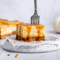 pumpkin swirl cheesecake bars with salted caramel