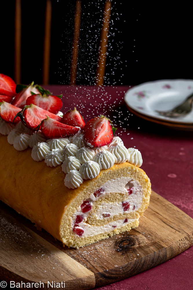Strawberry Cake Roll with Mascarpone Cream Filling